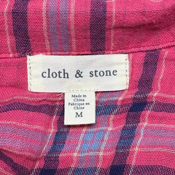 Cloth & Stone Pink Plaid Cotton Button Up Medium - Picture 3 of 4